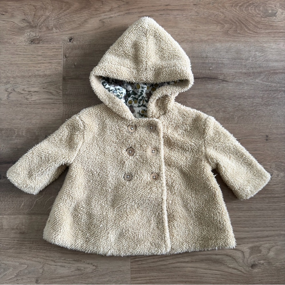 Rylee + Cru Soft Sherpa Cozy Cream Jacket Floral Lined Size 3/6 Months Baby